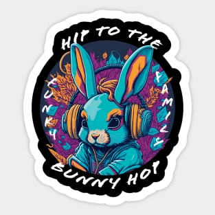 Bunny Wearing Headphones - white font Sticker